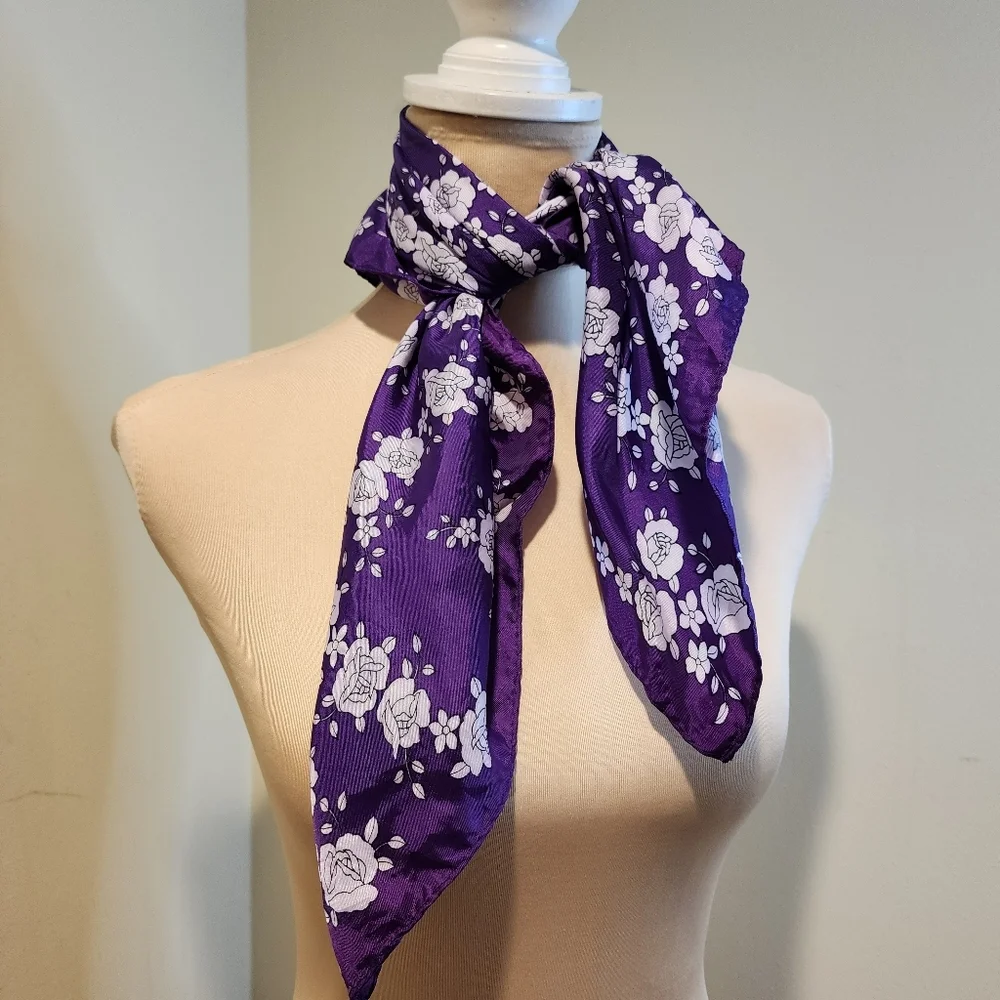 Purple Floral Scarf with White Blossom Print